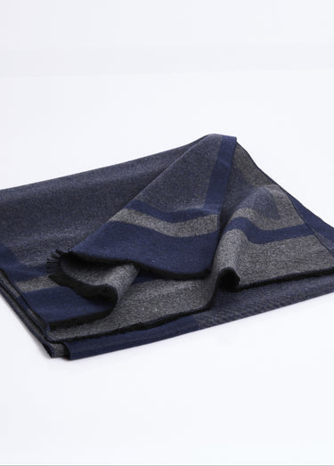 Echarpe motifs bicolores petites franges Bleu