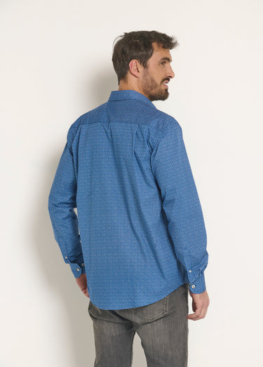Chemise fantaisie manches longues coton Bleu