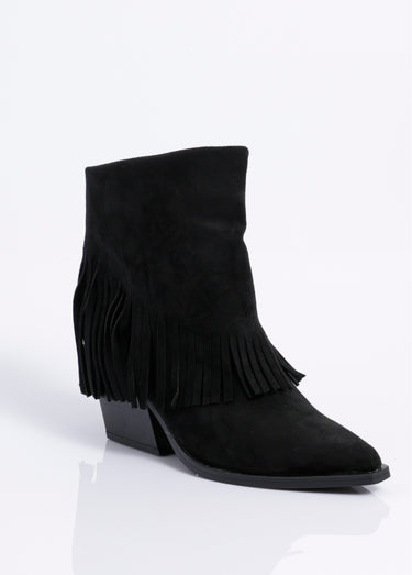 Boots pointues à franges thème western Noir