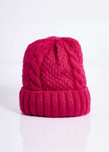 Bonnet en maille intérieur sherpa Fuchsia