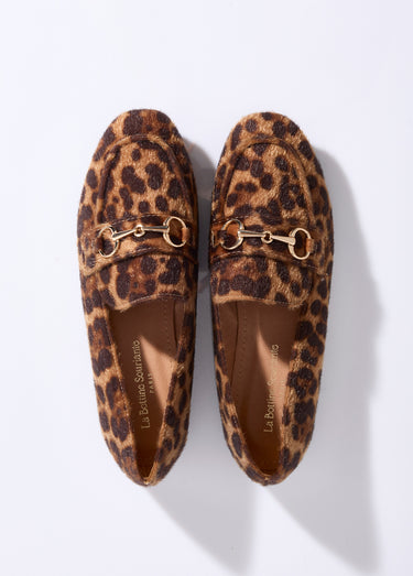 Mocassins chic bout carré, patte métal Leopard