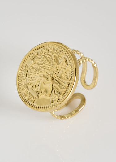 Bague acier inox pièce de monnaie Dore