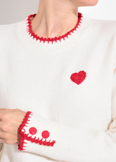 Pull chaud avec laine, détails croquet Ecru