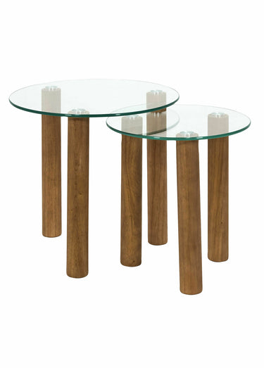 Tables gigognes plateau rond en verre Marron
