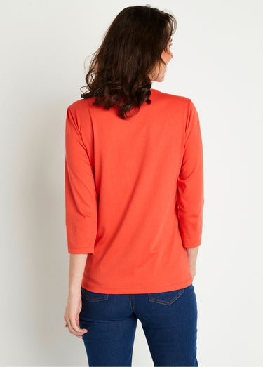 T-shirt court brodé manches 3/4 Orange