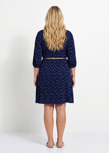 Robe courte cache-coeur imprimé pois Marine / Blanc