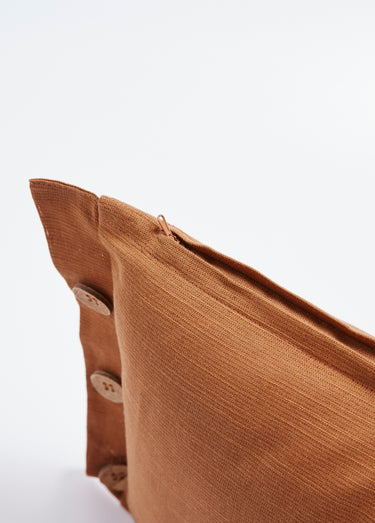 Coussin coton/lin avec boutons fantaisie Marron