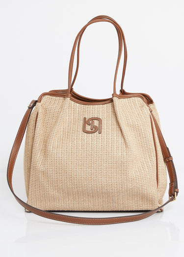 Sac shopping chic tressé détails simili Camel