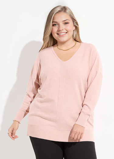 Pull maille fine jauge avec mini sequins Rose Clair