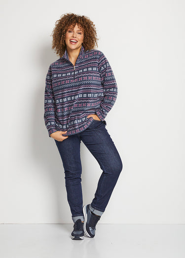 Sweat polaire col montant zippé Gris/Rose