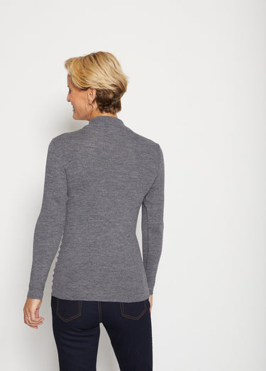 Pull col montant avec laine mérinos Rayé Gris/Rose