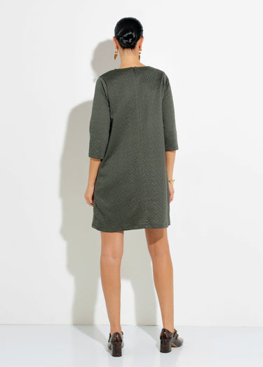 Robe en maille manches 3/4 motif origami Kaki