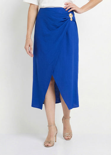 Jupe portefeuille détail métal bijou Bleu Roi