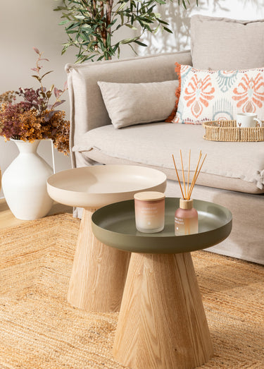 Table d'appoint métal, pied conique bois Beige