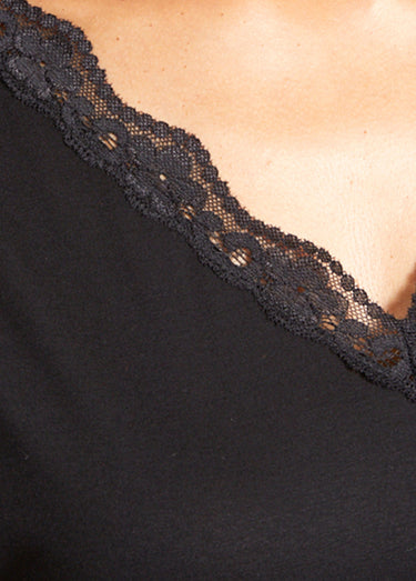 T-shirt court extensible dentelle Noir