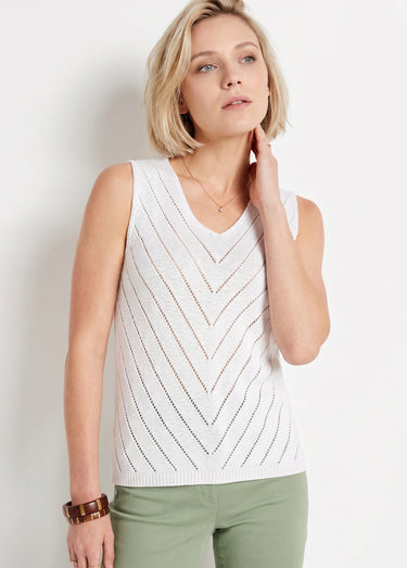 Pull débardeur fin ajouré coton Blanc