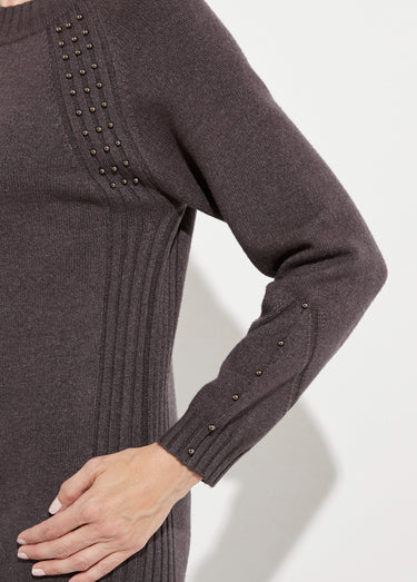 Robe-pull col montant détails côtelés perlés Gris Anthracite