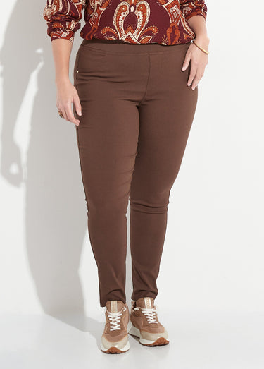 Pantalon extensible taille élastiquée Marron