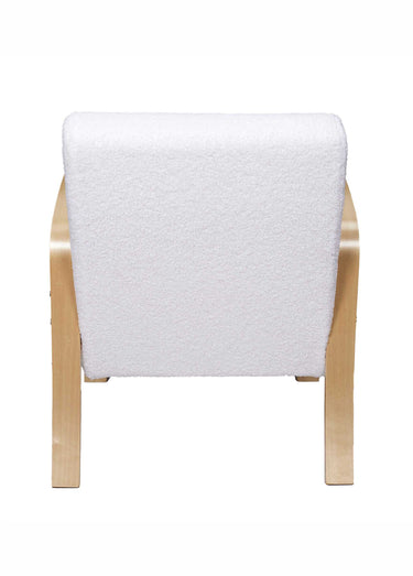Fauteuil bouclette accoudoirs bois Blanc/Marron
