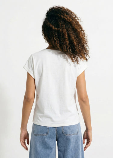T-shirt col rond avec fleurs stylisées Blanc imprimé