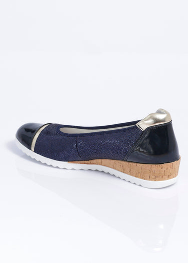 Ballerines compensées cuir largeur confort Marine