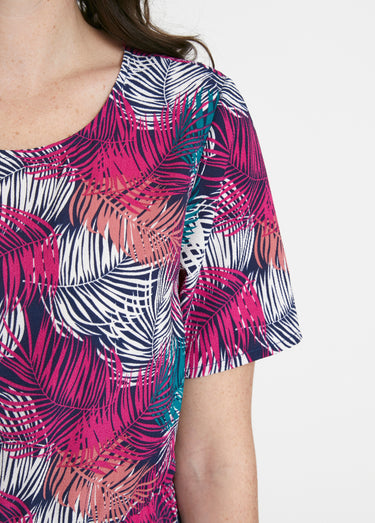 Robe courte droite taille élastiquée Vert/Fuchsia