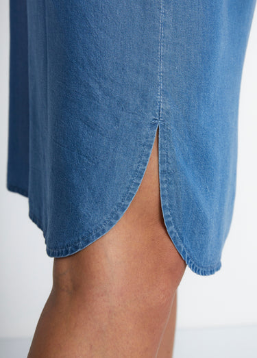 Robe courte droite tissu lyocell Bleu