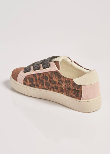 Sneakers multimatières à scratchs Rose
