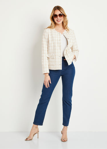 Veste courte sans col tissu effet tweed Naturel/Dore