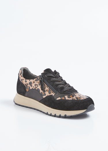 Baskets zippées confort cuir et léopard Noir/Leopard