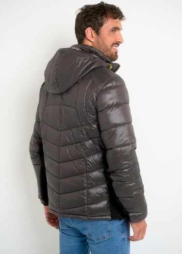 Doudoune chaude brillante détails fluo Gris Fonce