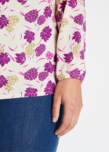 Tunique ample longue imprimé floral Imprime Ecru