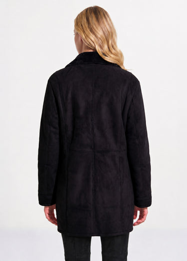 Manteau col tailleur façon peau lainée Noir