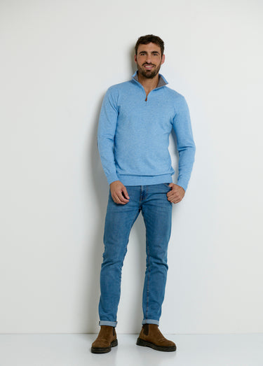 Pull col camionneur détails contrastants Bleu Chine
