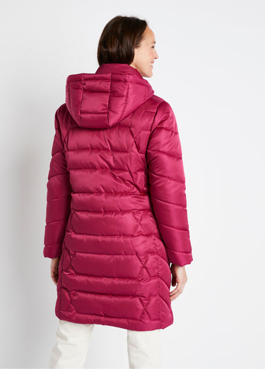 Doudoune longue matelassée à capuche Framboise