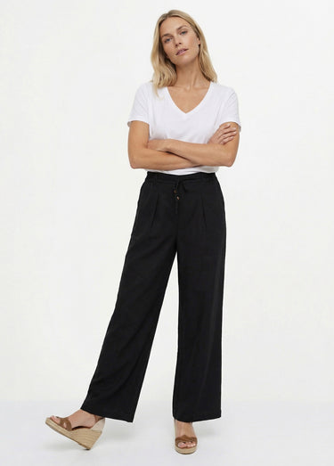 Pantalon large avec lin, style ethnique Noir