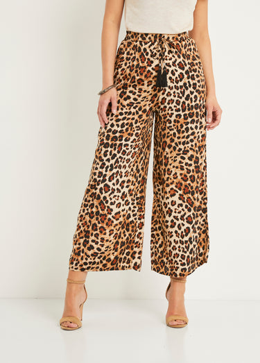Pantalon large imprimé animalier Leopard