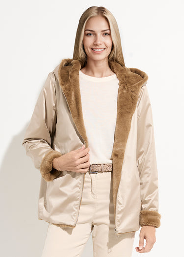 Blouson réversible déperlant et fourrure Sable/Camel