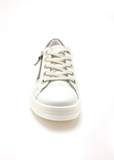 Baskets cuir lacets et zip, détail talon Blanc