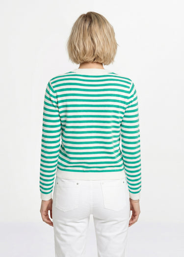 Gilet cardigan court col rond rayé boutonné Raye Vert