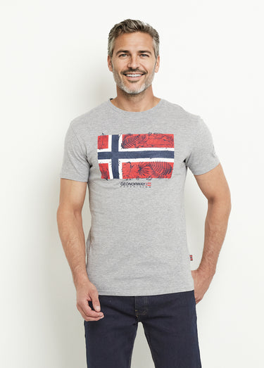 T-shirt col rond drapeau exotique Gris