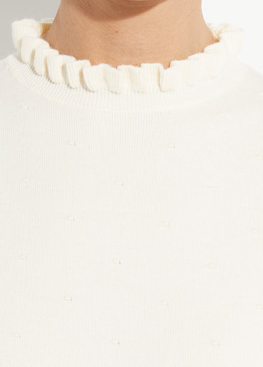 Pull col montant plissé maille plumetis Beige