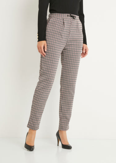 Pantalon droit taille élastiquée maille stretch Bordeaux/Noir