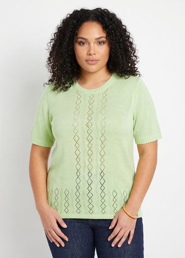Pull ajouré perlé manches courtes Vert