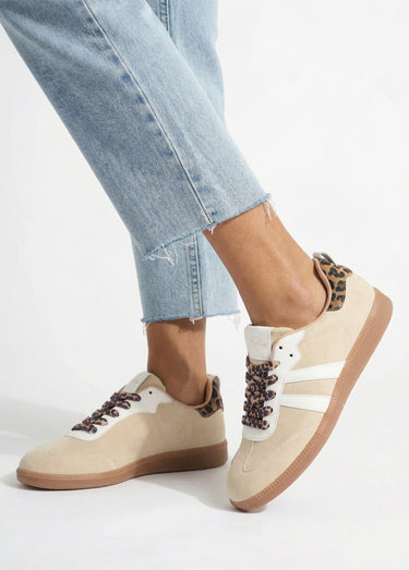 Sneakers en suédine avec détails léopard Beige