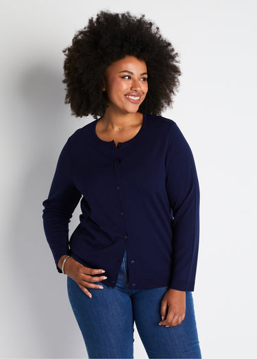 Gilet cardigan boutonné court uni Marine