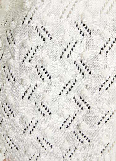 Gilet cardigan boutonné court maille boules Ecru