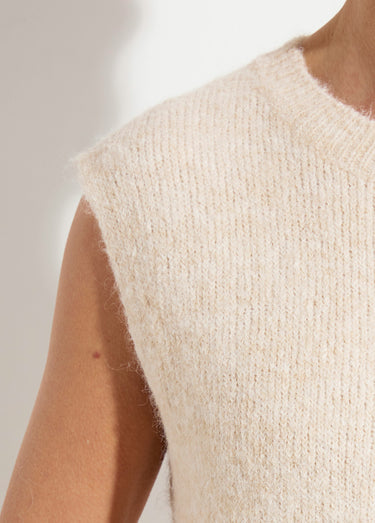 Pull sans manches en maille avec laine Ecru