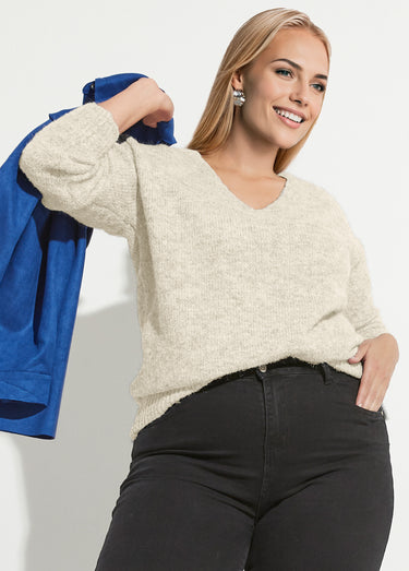 Pull col V fin et chaud avec laine Ecru
