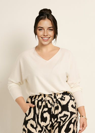 Pull tunique emmanchures descendues en maille Blanc